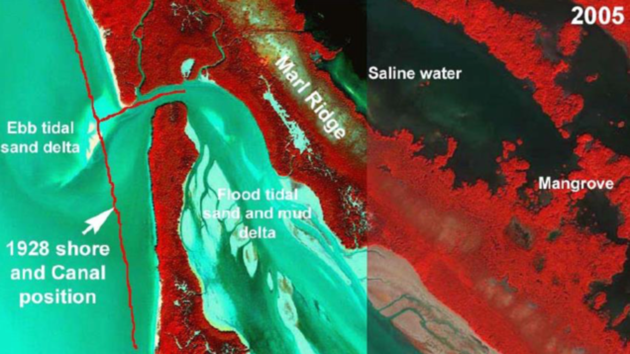 Imagen de Google Earth de Cape Sable con imagen sobrepuesta de la de la...