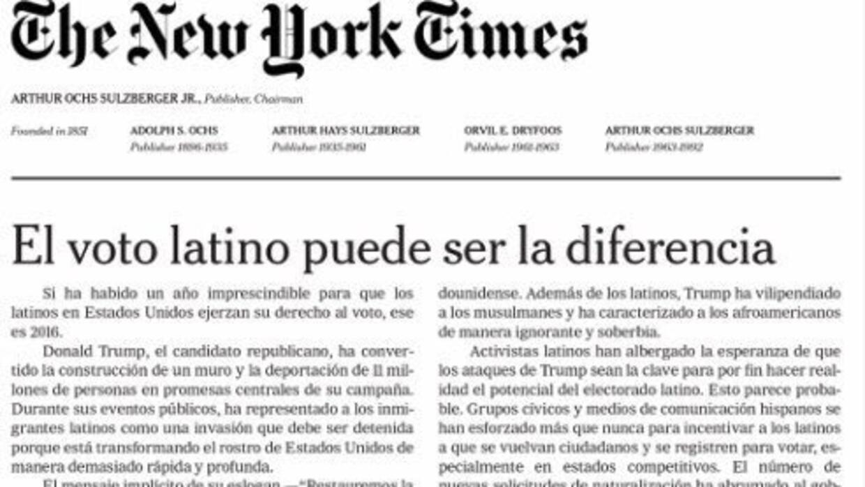 Así hizo el 'New York Times' su primer editorial impreso en español