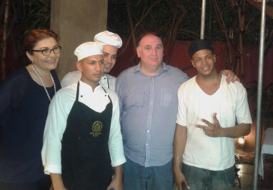 Chef Jose Andres visiting Havana paladar, Casa Pilar, with chefs and own...
