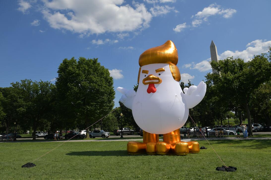Un pollo gigante inflable aparece frente a la Casa Blanca